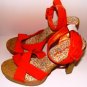 MICHAEL ANTONIO WOMEN'S ORANGE CORK HEEL SANDAL W/ CRISSCROSS STRAPS, SIZE 7M
