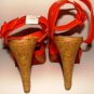 MICHAEL ANTONIO WOMEN'S ORANGE CORK HEEL SANDAL W/ CRISSCROSS STRAPS, SIZE 7M