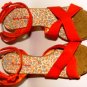 MICHAEL ANTONIO WOMEN'S ORANGE CORK HEEL SANDAL W/ CRISSCROSS STRAPS, SIZE 7M
