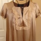 SHULAMI WOMEN'S CHIFFON SILK MOCHA RUFFLE TUNIC, SIZE SMALL SHULAMI WOMEN'S CHIFFON SILK MOCHA RUFFLE TUNIC, SIZE SMALL