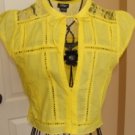 EMBROIDERED WOMEN'S CAP SLEEVE DEEP YELLOW LACE TOP, SIZES LARGE, SMALL EMBROIDERED WOMEN'S CAP SLEEVE DEEP YELLOW LACE TOP, SIZES LARGE, SMALL