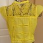 EMBROIDERED WOMEN'S CAP SLEEVE DEEP YELLOW LACE TOP, SIZES LARGE, SMALL