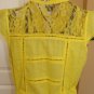 EMBROIDERED WOMEN'S CAP SLEEVE DEEP YELLOW LACE TOP, SIZES LARGE, SMALL