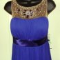 SL FASHIONS WOMENS IRIS BLUE BEADED MESH INSET COCKTAIL DRESS, SIZE 8