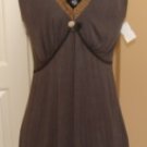 GRACIA V-NECK SLEEVELESS WOMEN'S GREY/GOLD TRIM TUNIC, SIZE MEDIUM