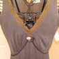 GRACIA V-NECK SLEEVELESS WOMEN'S GREY/GOLD TRIM TUNIC, SIZE MEDIUM