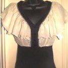 GRACIA WOMEN'S V-NECK IVORY/BLACK RHINESTONE BLOUSE, SIZE SMALL