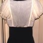 GRACIA WOMEN'S V-NECK IVORY/BLACK RHINESTONE BLOUSE, SIZE SMALL