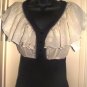 GRACIA WOMEN'S V-NECK IVORY/BLACK RHINESTONE BLOUSE, SIZE SMALL