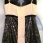 GRACIA WOMEN'S PEACH/BLACK SEQIN SPAGHETTI STRAP TOP SIZE SM, MED, LG,