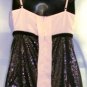 GRACIA WOMEN'S PEACH/BLACK SEQIN SPAGHETTI STRAP TOP SIZE SM, MED, LG,