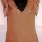 BLACK TAN SLEEVELESS V-NECK W/ RUFFLES TOP, SIZE SM (4-6)