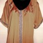 LINE & DOT SHORT SLEEVE TAN TOP W/ RUFFLES COLLAR, SIZE LG (14)