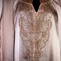 BLACK BEADED BAT WING SLEEVE BEIGE TOP, SIZE LG (14)
