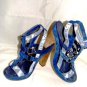 APEPAZZA WOMENS NAVY SNAKESKIN LIGHT BLUE STRAPPY SANDAL SIZE 7M