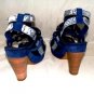 APEPAZZA WOMENS NAVY SNAKESKIN LIGHT BLUE STRAPPY SANDAL SIZE 7M