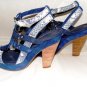 APEPAZZA WOMENS NAVY SNAKESKIN LIGHT BLUE STRAPPY SANDAL SIZE 7M