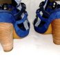 APEPAZZA WOMENS NAVY SNAKESKIN LIGHT BLUE STRAPPY SANDAL SIZE 7M