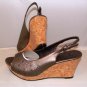 MADELINE WOMEN'S VELVET BLUSH OPEN TOE FASHION CORK HEEL SANDAL SIZE, 8, 9, 10