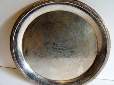 F B ROGERS VINTAGE 12" SILVER PLATE SERVING PLATTER W/ ROPE EDGING RIM