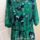 LUCIE LU ANNALISE GREEN PRINT SHEER BLOUSE SIZES 1X, 2X LUCIE LU ANNALISE GREEN PRINT SHEER BLOUSE SIZES 1X, 2X