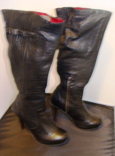 BACIO 61 RIMA WOMEN'S BLACK SOFT LEATHER KNEE BOOTS SIZE 7-M