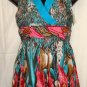 YOUNG THREADS BLUE MULTI-COLOR HALTER ROMPER SIZES, MED-10, L-14