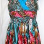 YOUNG THREADS BLUE MULTI-COLOR HALTER ROMPER SIZES, MED-10, L-14