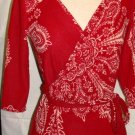 J & M RED PRINT 3/4 SLEEVE WRAP DRESS SIZE S J & M RED PRINT 3/4 SLEEVE WRAP DRESS SIZE S