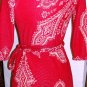 J & M RED PRINT 3/4 SLEEVE WRAP DRESS SIZE S