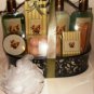 VINTAGE FLOWER 8 PC BATH SET W/ METAL CARRIER