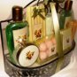 VINTAGE FLOWER 8 PC BATH SET W/ METAL CARRIER