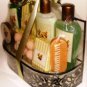 VINTAGE FLOWER 8 PC BATH SET W/ METAL CARRIER