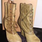 BACIO 61 NATURA OLIVE GREEN LACE SUEDE WEDGE MID-CALF BOOTIE WOMEN'S SIZE 7.5