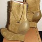 BACIO 61 NATURA OLIVE GREEN LACE SUEDE WEDGE MID-CALF BOOTIE WOMEN'S SIZE 7.5