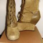 BACIO 61 NATURA OLIVE GREEN LACE SUEDE WEDGE MID-CALF BOOTIE WOMEN'S SIZE 7.5