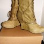 BACIO 61 NATURA OLIVE GREEN LACE SUEDE WEDGE MID-CALF BOOTIE WOMEN'S SIZE 7.5