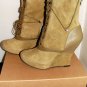 BACIO 61 NATURA OLIVE GREEN LACE SUEDE WEDGE MID-CALF BOOTIE WOMEN'S SIZE 7.5