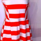 POEMA CORAL/WHITE SLEEVELESS SKATER DRESS SIZE LARGE