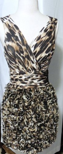 ALBERTO MAKALI MINI RUFFLED LEOPARD PRINT DRESS SIZE SM, MED