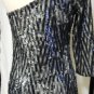 ALBERTO MAKALI ASYMMETRICAL SILVER & BLACK COCKTAIL DRESS SIZE 8, 10