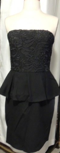 GRACIA STRAPLESS BLACK LACE PEPLUM DRESS SIZE SM, LG