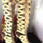 MACHI TAN HIGH HEEL CAGED STUDDED KNEE-HIGH STRAPPY GLADIATOR SANDAL BOOTS SIZES; 6, 8, 8.5