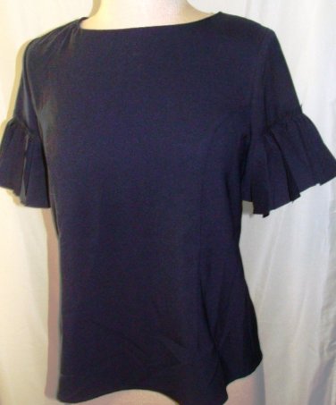 GRACIA SHORT SLEEVE NAVY BLUE TOP W/ FULL BACK ZIPPER SIZE MED, L