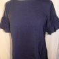 GRACIA SHORT SLEEVE NAVY BLUE TOP W/ FULL BACK ZIPPER SIZE MED, L