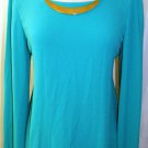 GRACIA GREEN LONG SLEEVE TOP W/ METAL NECKLINE DECORATION SIZE, LG GRACIA GREEN LONG SLEEVE TOP W/ METAL NECKLINE DECORATION SIZE, LG