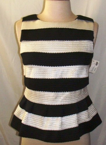 GRACIA BLACK/WHITE SLEEVELESS PEPLUM TOP SIZE, SM, MED