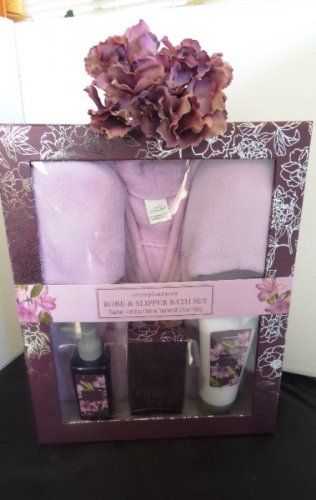 SIMPLE PLEASURES 5 PC LAVENDER ROBE & SLIPPER BATH SET