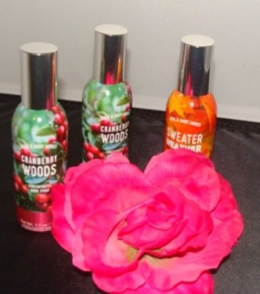 BATH & BODY WORKS SWEATER WEATHER & CRANBERRY WOODS 3 PC MIXED 1.5 OZ CAN ROOM SPRAY