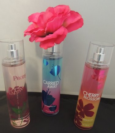 BATH & BODY WORKS MIXED 3 PC APPLE BLOSSOM, CARRIED AWAY, & CHERRY BLOSSOM BODY MIST SET